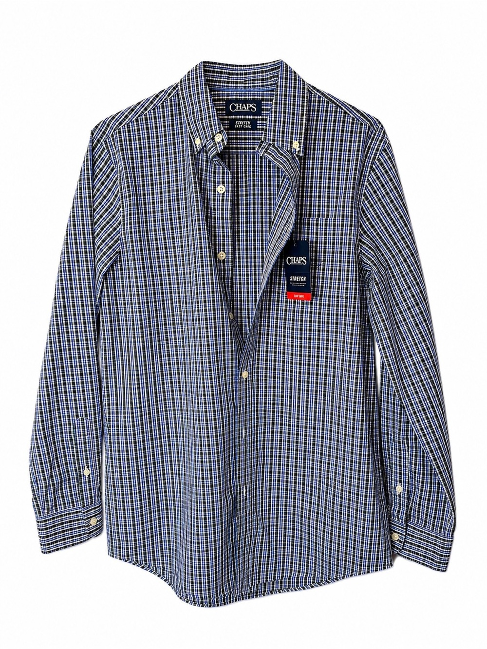Chaps Men's Navy and White Check Button-Down Shirt